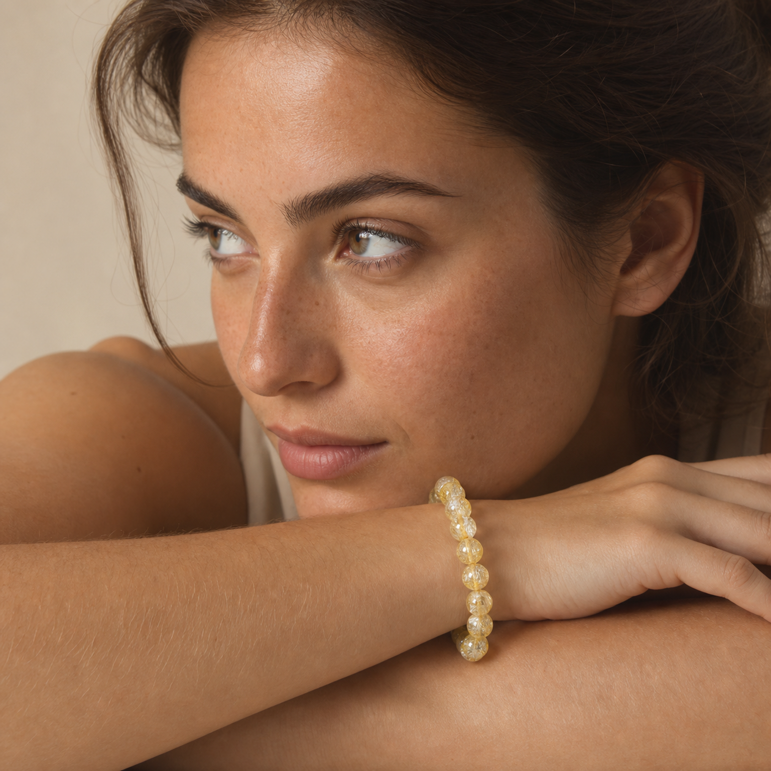 Venus Hair Quartz styled on a woman in a close product view