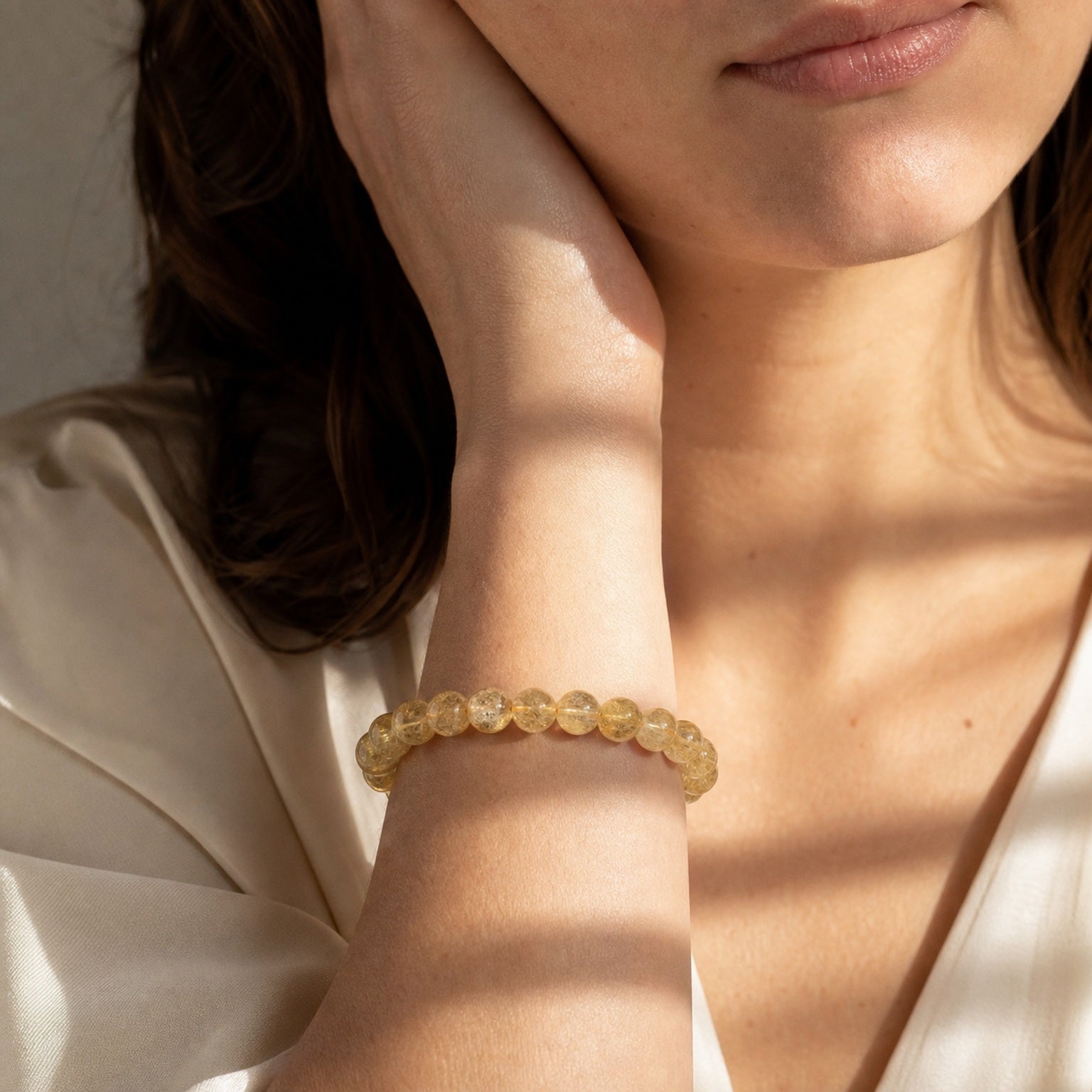 Close wrist detail of Venus Hair Quartz