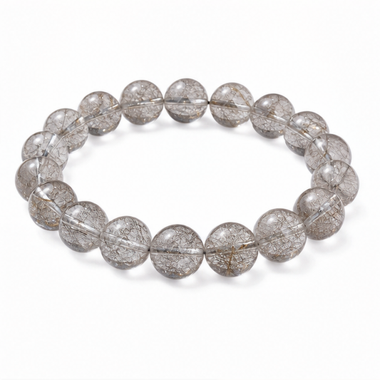 Silver Rutilated Quartz on a white background