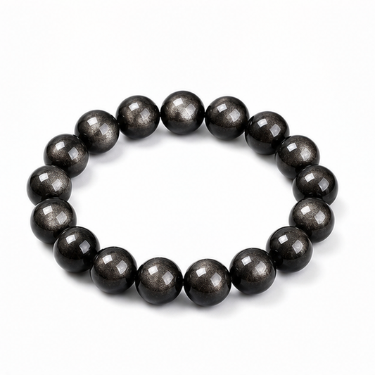 Silver Sheen Obsidian on a white background
