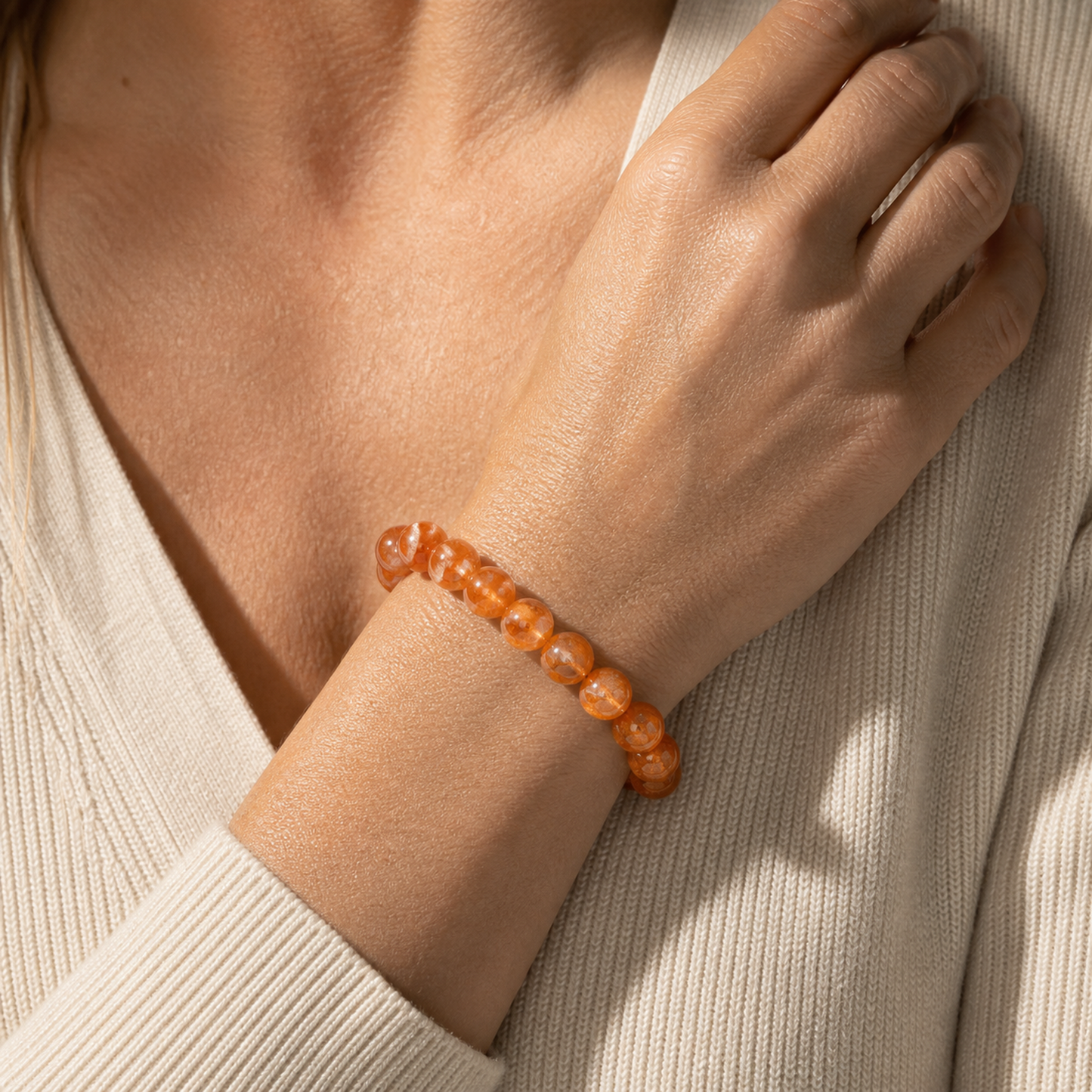 Cropped wrist view of Yellow Hematoid Quartz