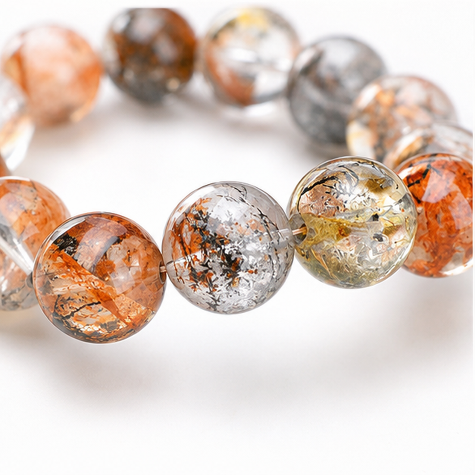 Close-up of Hematoid Quartz bead colour and surface detail