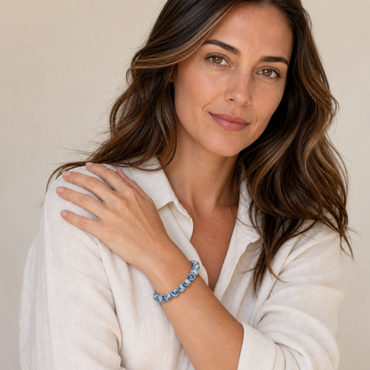 K2 Stone styled on a woman in a close product view