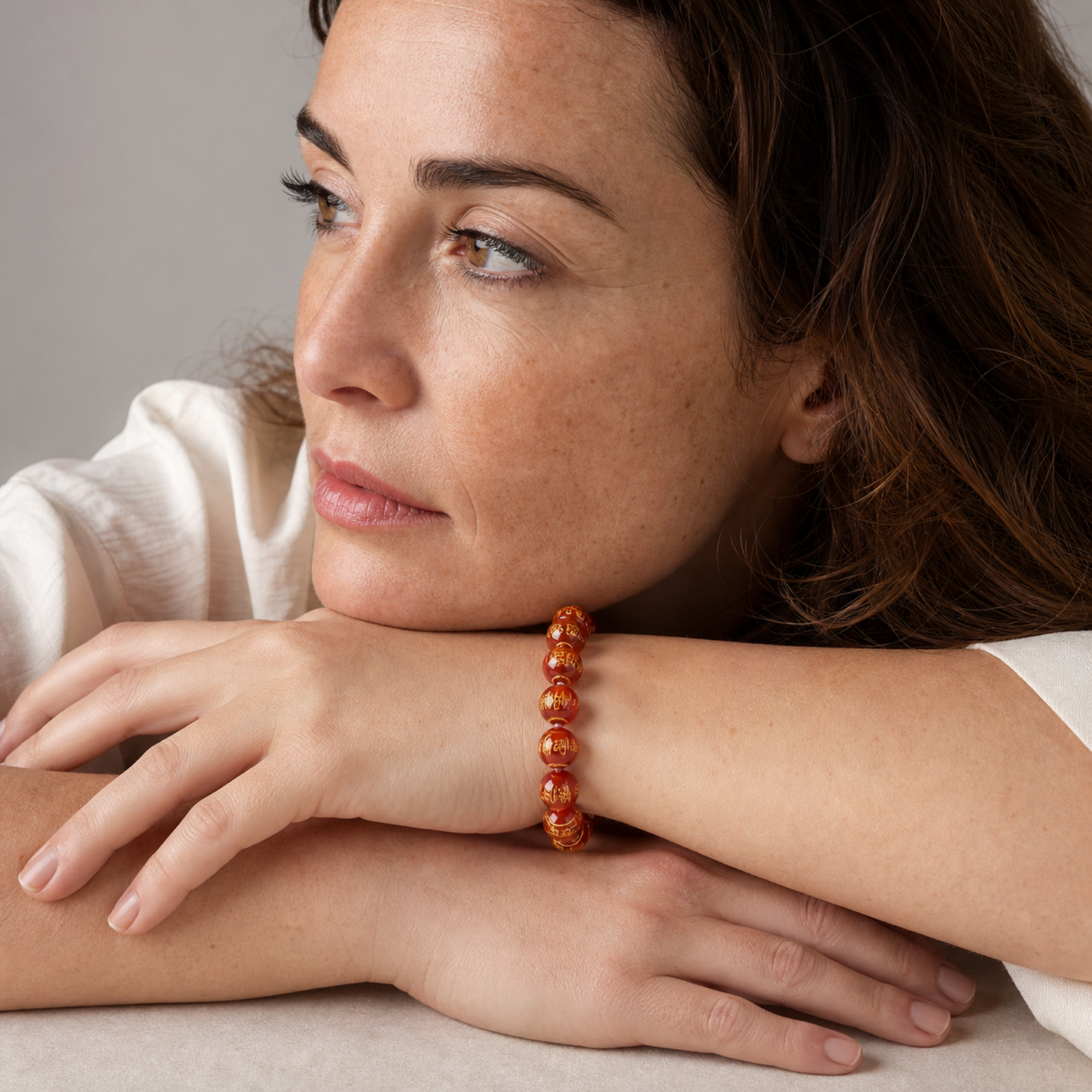 Black Agate shown on a woman from a second angle