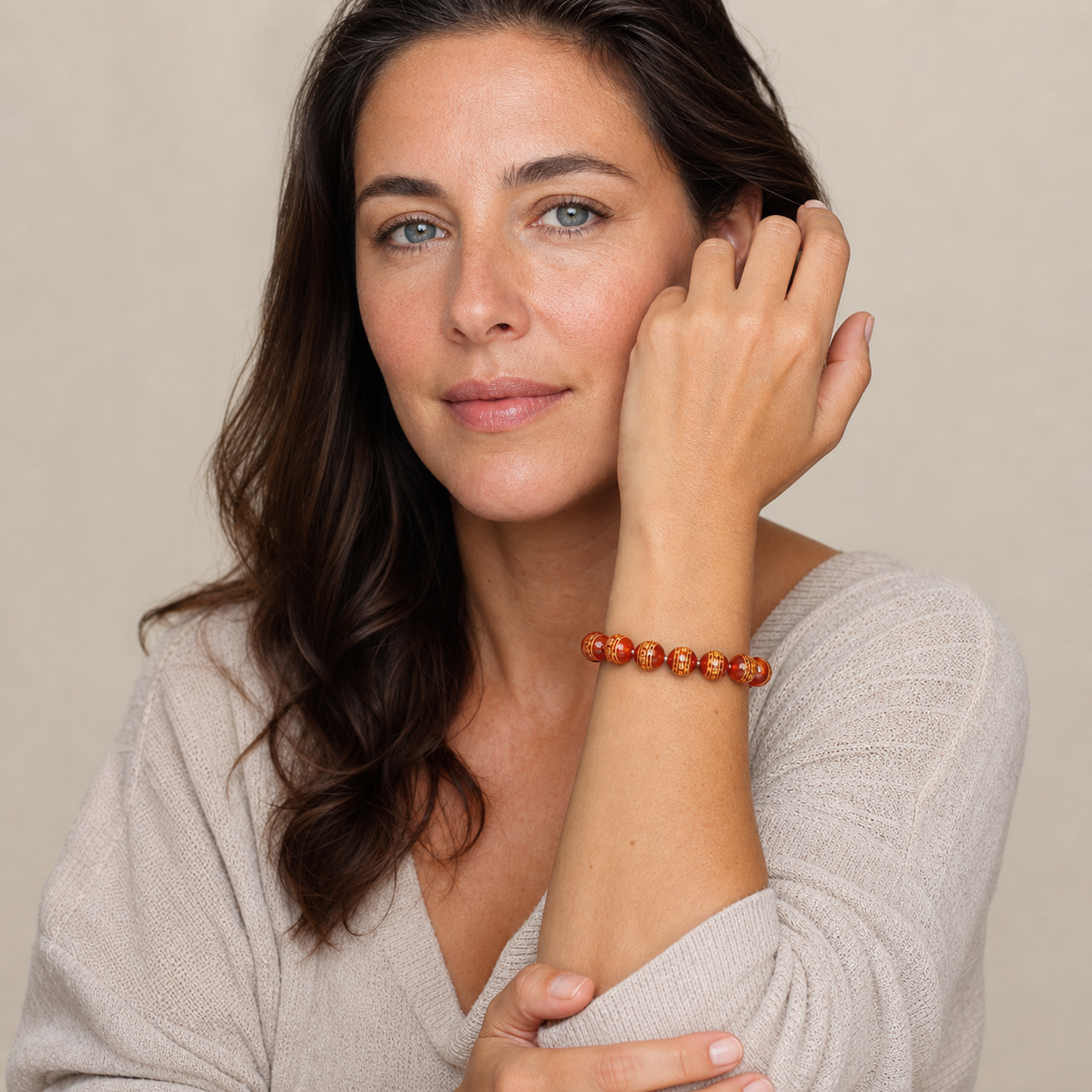 Black Agate styled on a woman in a close product view