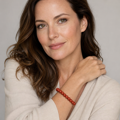 Red Agate styled on a woman in a close product view