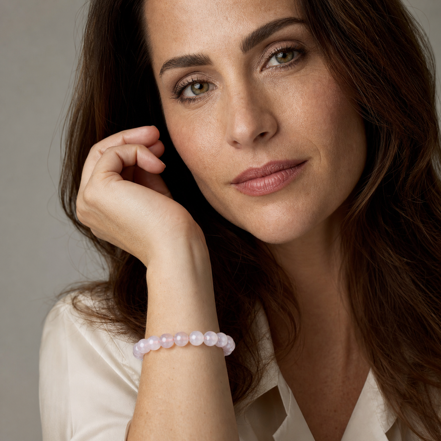Cherry Blossom Agate styled on a woman in a close product view