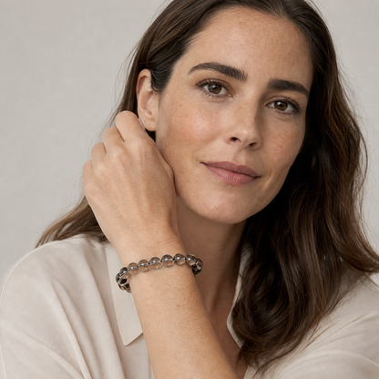 Smoky Quartz styled on a woman in a close product view