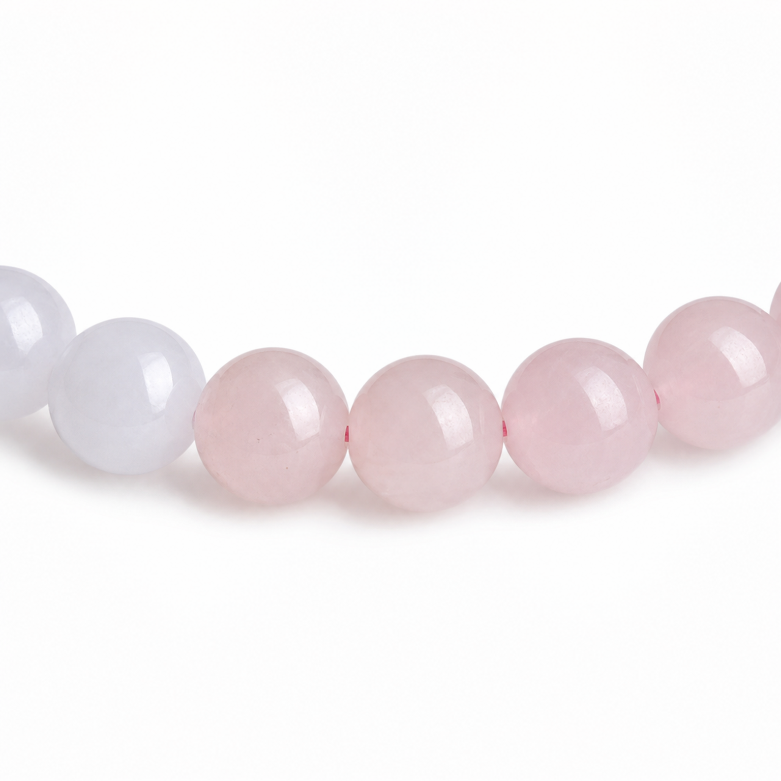Close-up of Rose Quartz bead colour and surface detail