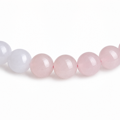 Close-up of Rose Quartz bead colour and surface detail