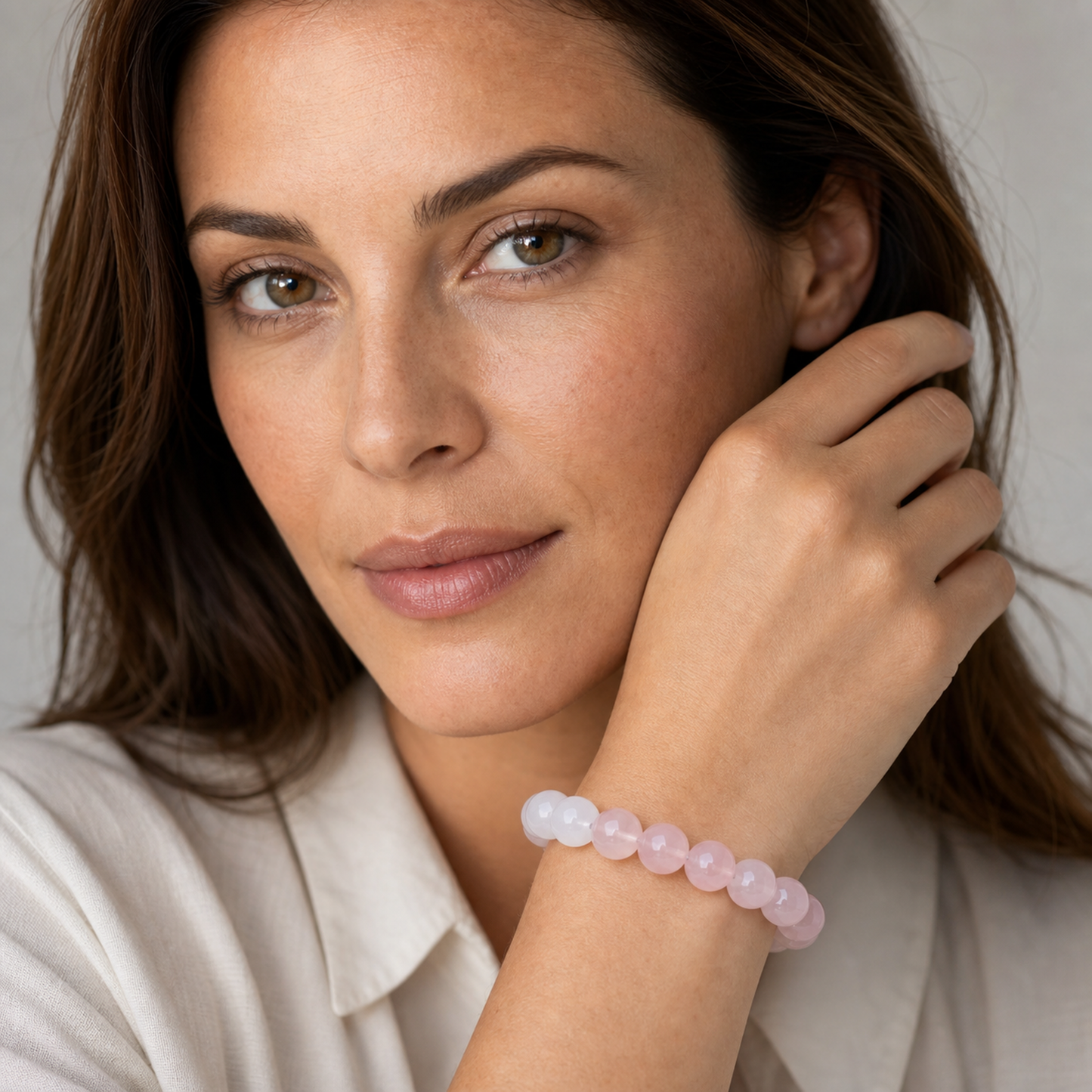 Rose Quartz worn by a woman