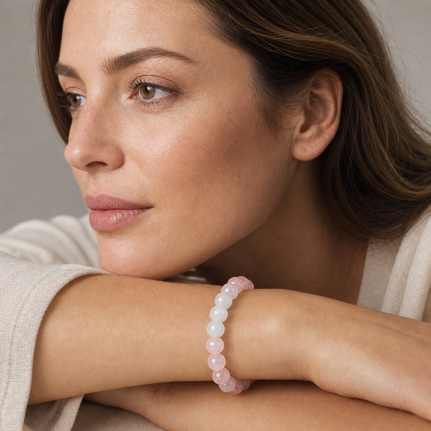 Rose Quartz shown on a woman from a second angle