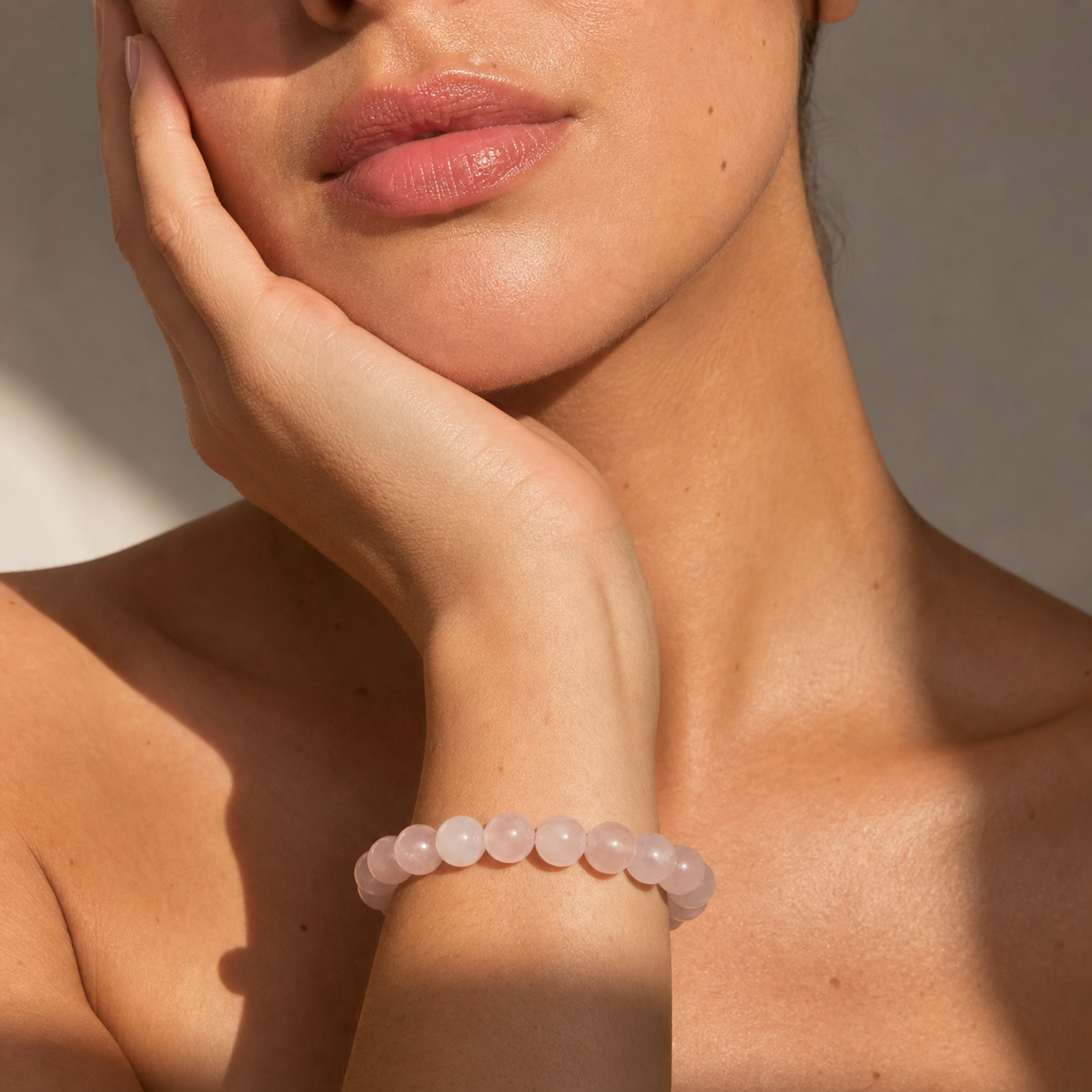 Cropped wrist view of Rose Quartz