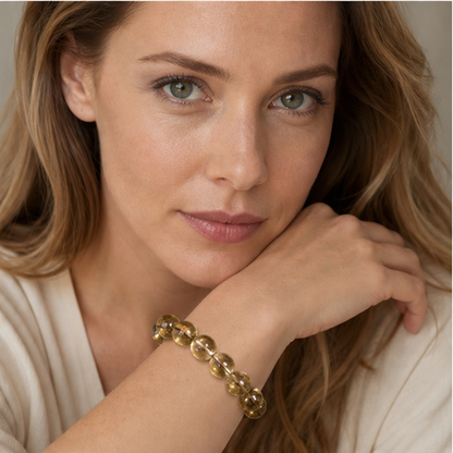 Golden Smoky Quartz styled on a woman in a close product view