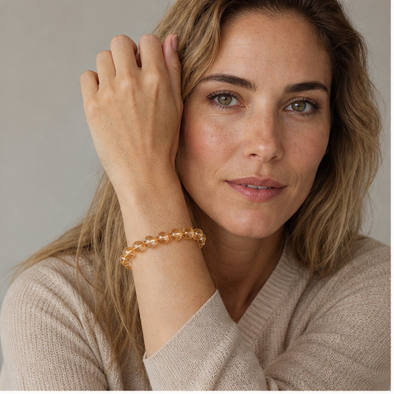 Citrine worn by a woman with the bracelet in focus