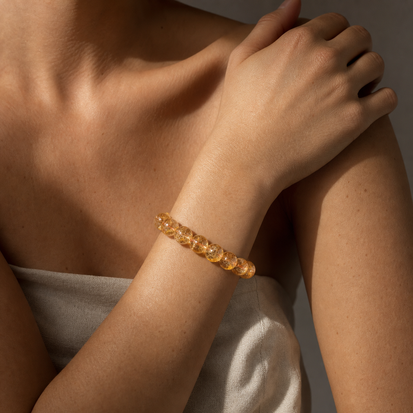Cropped wrist view of Yellow Azeztulite