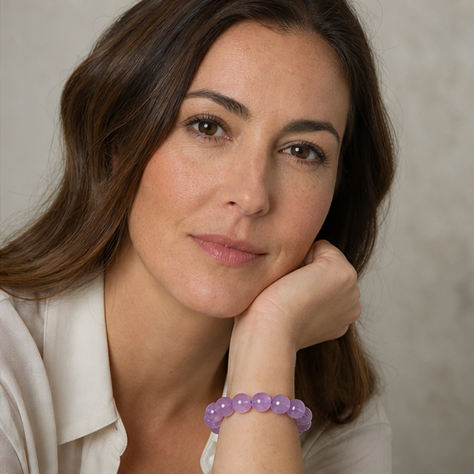 Light Amethyst shown on a woman from a second angle