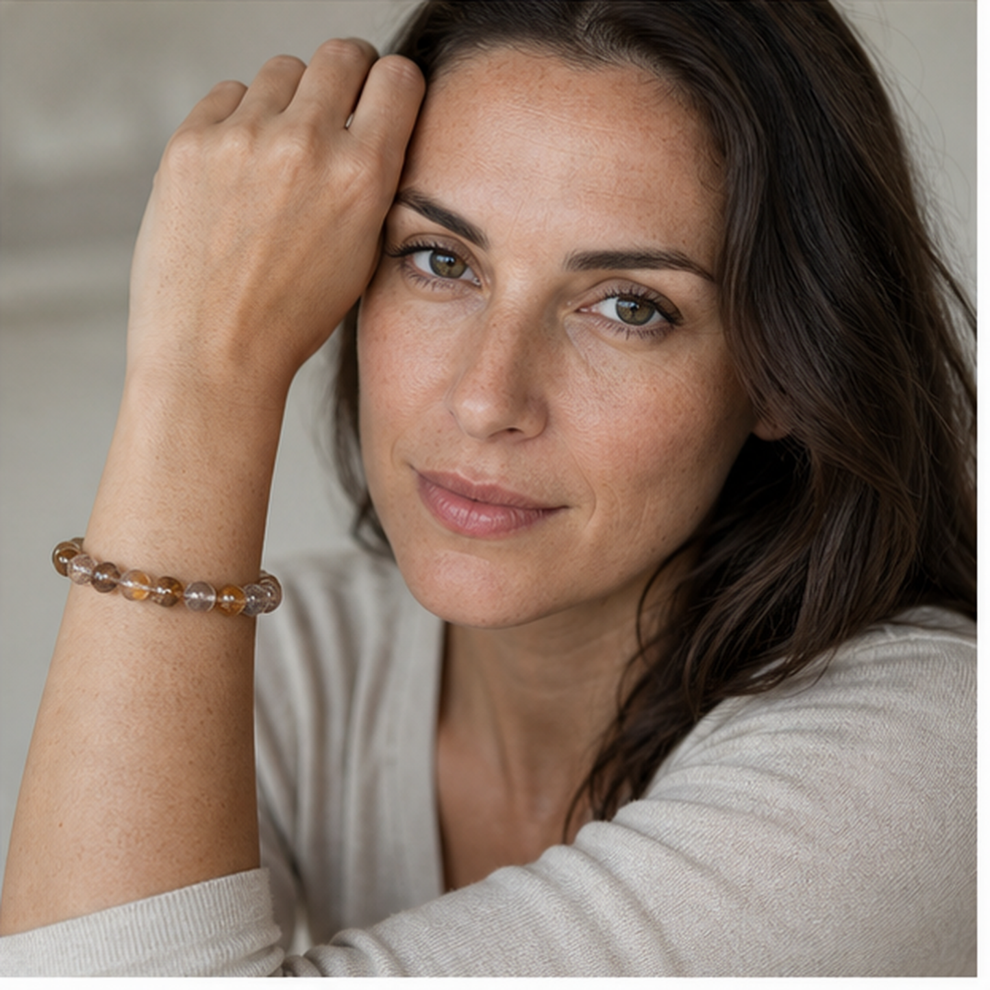 Dendritic Quartz worn by a woman with the bracelet in focus
