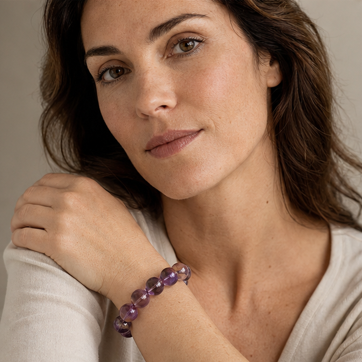 Ametrine styled on a woman in a close product view