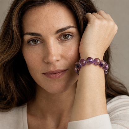 Ametrine worn by a woman with the bracelet in focus