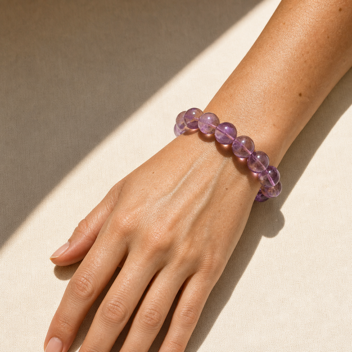 Close wrist detail of Ametrine