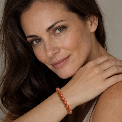 Golden Sunstone styled on a woman in a close product view