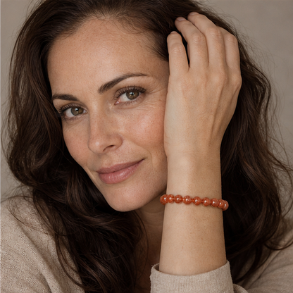 Golden Sunstone worn by a woman with the bracelet in focus