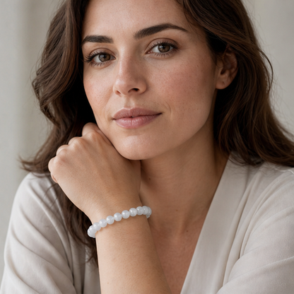 White Rabbit Hair Quartz shown on a woman from a second angle