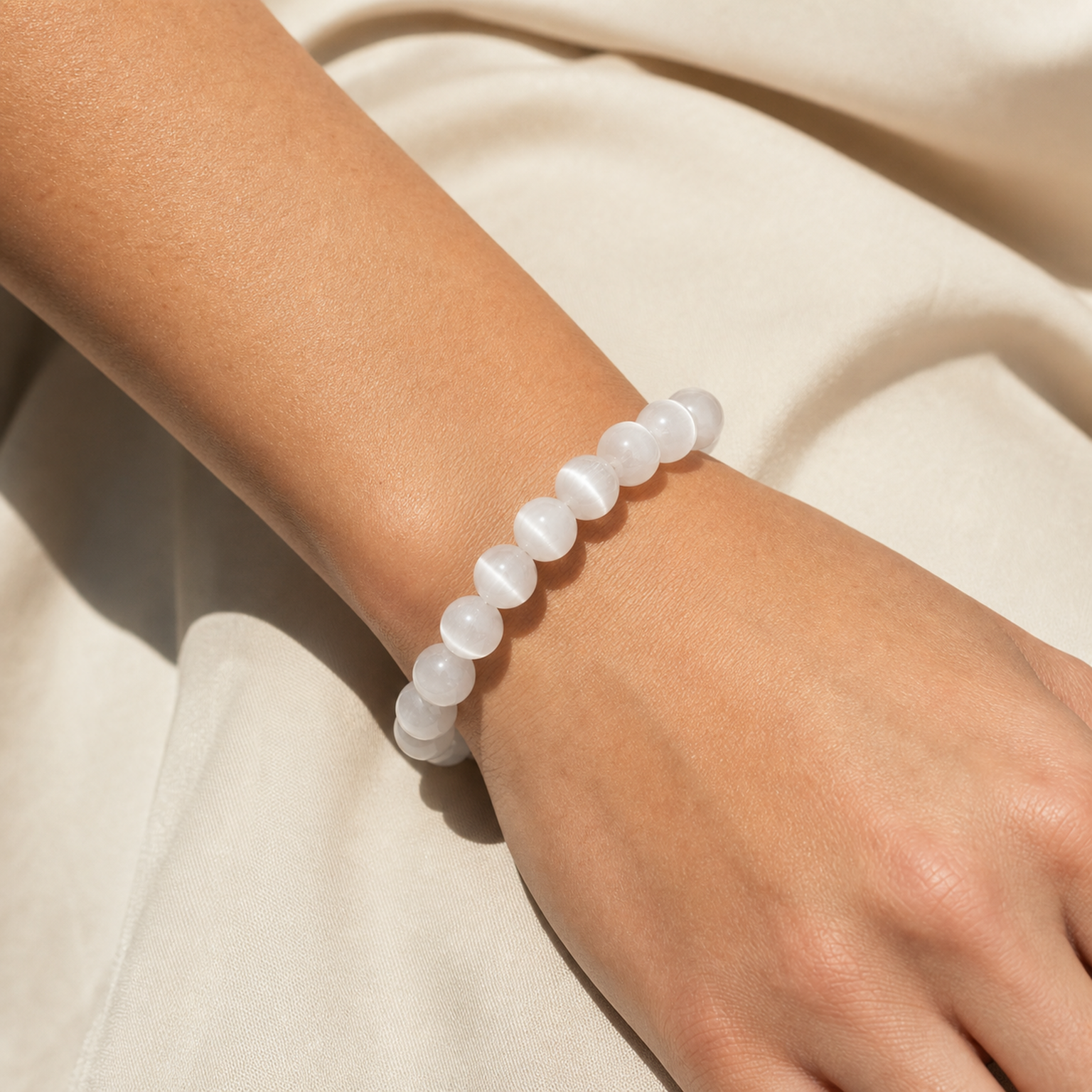 Cropped wrist view of White Rabbit Hair Quartz