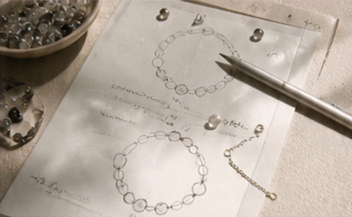 Bracelet design sketches and natural stones